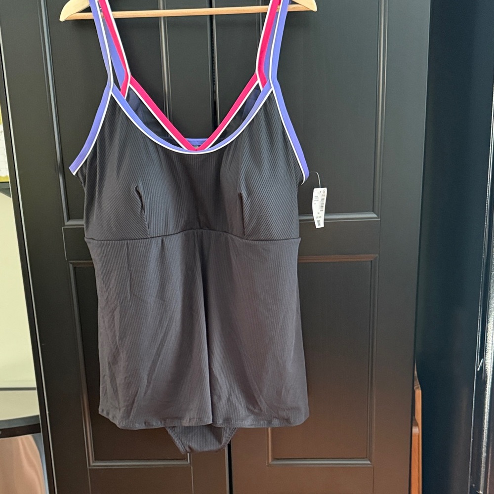 Penningtons Black One Piece Swimsuit with Pink and Purple Accents